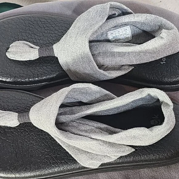 Sanuk Grey Black Ella Slip On Cushion Insole Stretch Fabric Yoga Sling Sandal 7 - Picture 10 of 16